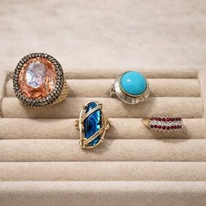 Gold Ring with Blue Abalone Inlay - Women's Jewelry